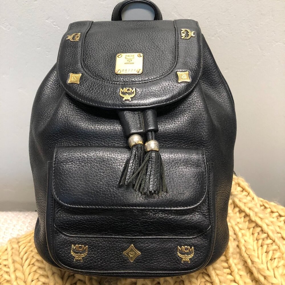 MCM Black Leather Backpack w Gold Hardware throughout.  w COA